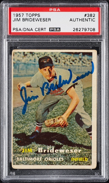 Jim Brideweser Signed 1957 Topps No. 382 (PSA/DNA)