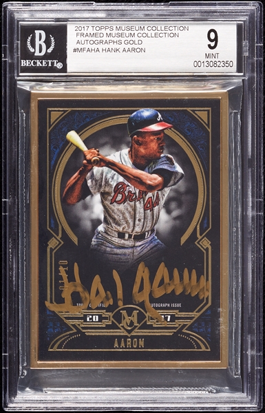 2017 Topps Museum Collection Hank Aaron Framed Museum Autographs Gold (1/10) BGS 9 (AUTO 9)
