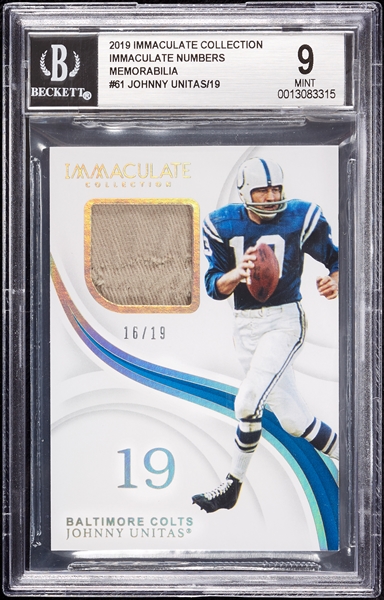 2019 Immaculate Collection Johnny Unitas Immaculate Numbers Memorabilia (16/19) BGS 9