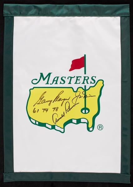 Jack Nicklaus, Arnold Palmer & Gary Player Signed Masters Flag (PSA/DNA)