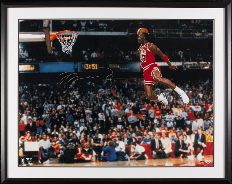 Michael Jordan Signed 1988 Slam Dunk 30x40 Framed Photo (UDA)