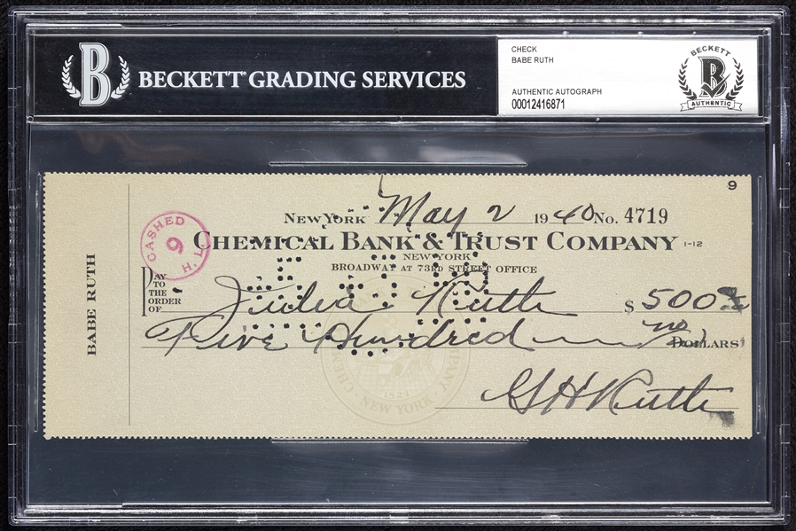 Babe Ruth Signed Personal Check Written to His Daughter (1940) (BAS)