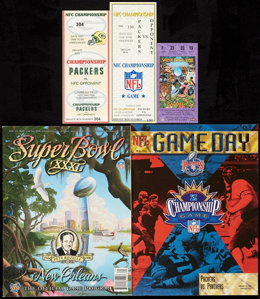 1998 Super Bowl Full Ticket and 1997 SB and NFC Championship Programs (5)