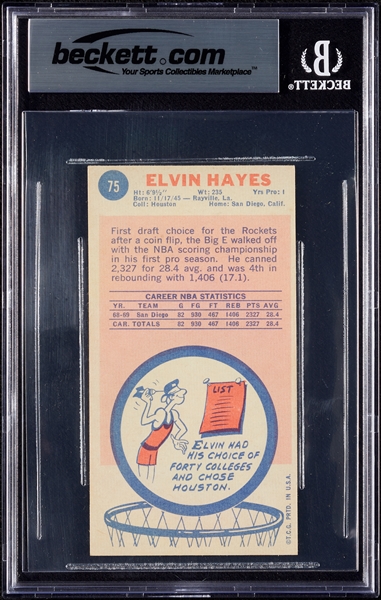 Elvin Hayes Signed 1969 Topps RC No. 75 with Multiple Inscriptions (Graded BAS 10)