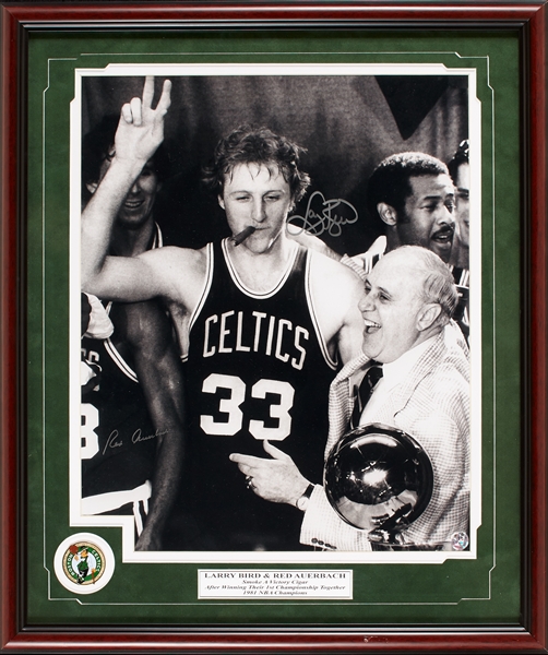 Larry Bird & Red Auerbach Signed 16x20 Framed Photo (BAS)