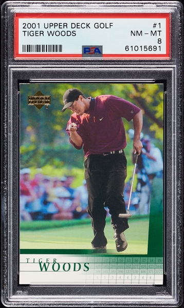 2001 Upper Deck Tiger Woods RC No. 1 PSA 8