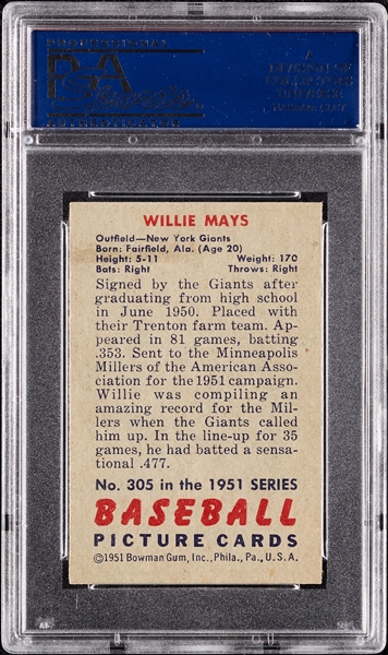 1951 Bowman Willie Mays RC No. 305 PSA 4