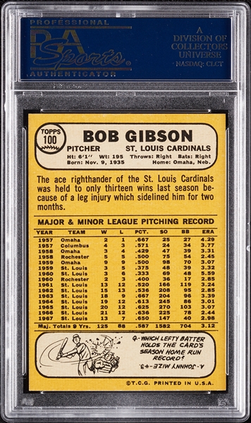 1968 Topps Bob Gibson No. 100 PSA 9