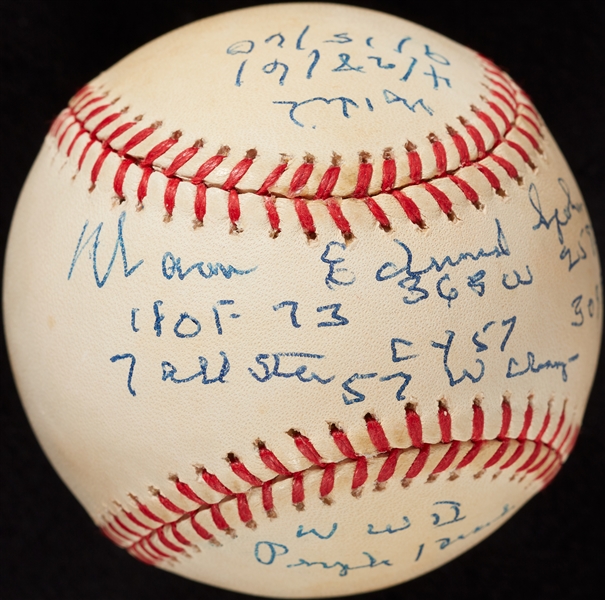Warren Spahn Single-Signed STAT ONL Baseball (JSA)