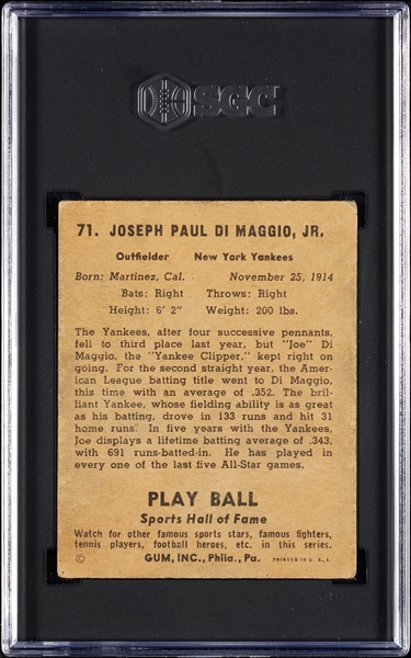 1941 Play Ball Joe DiMaggio No. 71 SGC 3