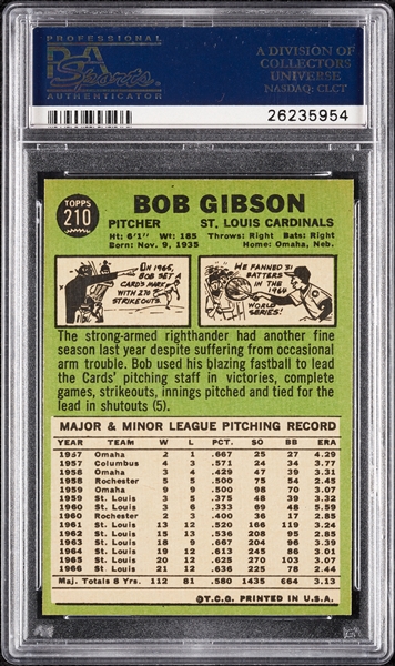 1967 Topps Bob Gibson No. 210 PSA 8
