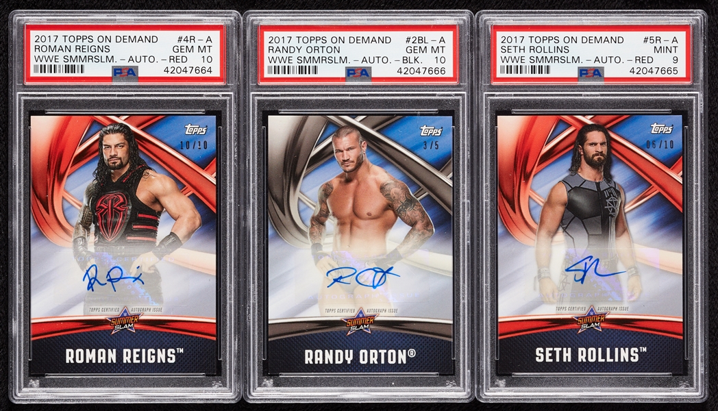 2017 Topps On Demand PSA-Graded AUTO Group with Rollins, Orton & Roman Reigns (3)