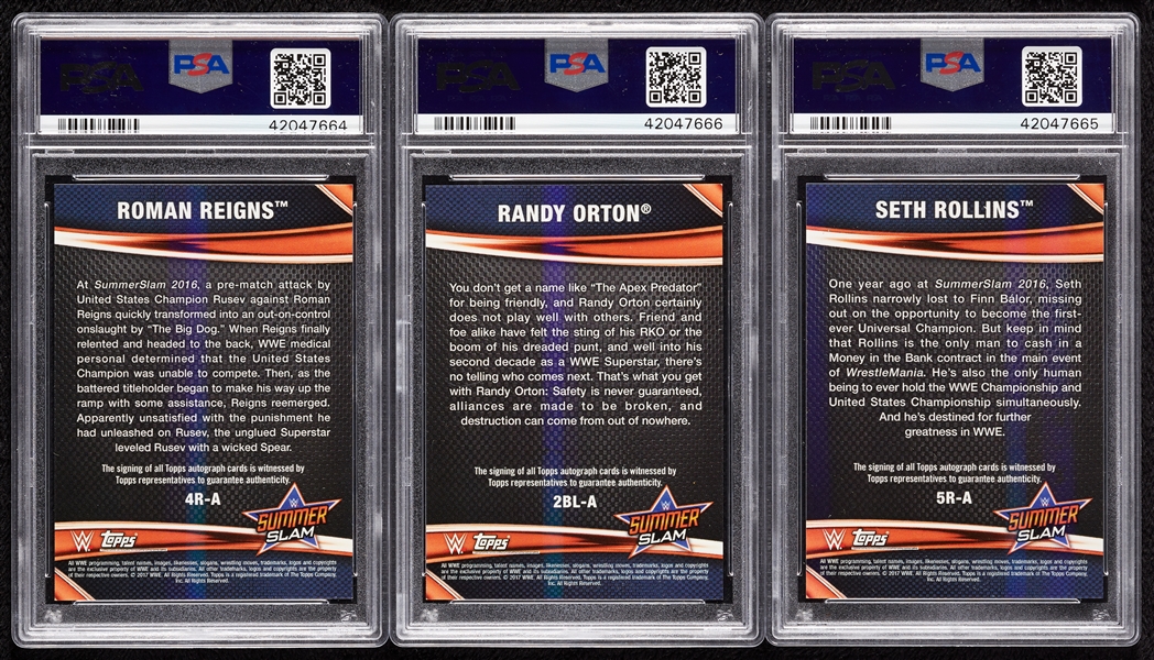 2017 Topps On Demand PSA-Graded AUTO Group with Rollins, Orton & Roman Reigns (3)
