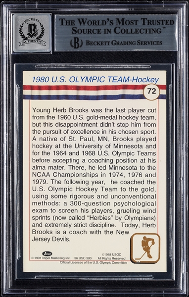 Herb Brooks Signed 1991 U.S. Olympic Hall of Fame No. 72 (Graded BAS 10)