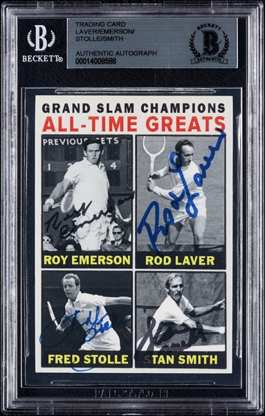 Tennis Legends Signed Card with Emerson, Stolle, Laver, Smith (BAS)