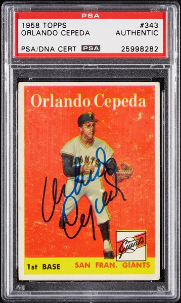 Orlando Cepeda Signed 1958 Topps RC No. 343 (PSA/DNA)