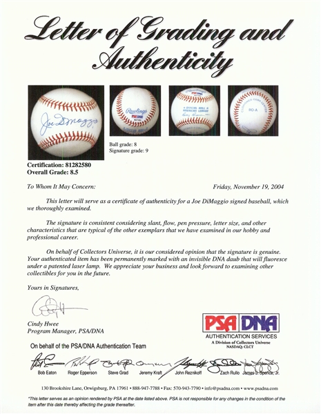 Joe DiMaggio Single-Signed OAL Baseball (Graded PSA/DNA 8.5)