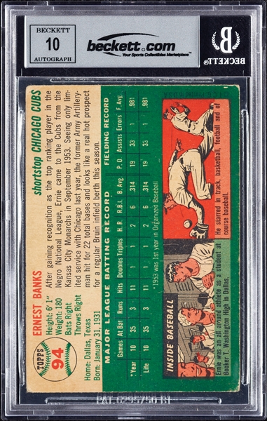Ernie Banks Signed 1954 Topps RC No. 94 (Graded BAS 10)