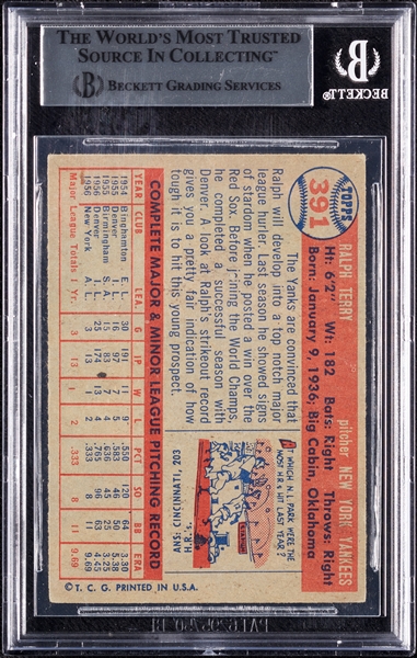 Ralph Terry Signed 1957 Topps RC No. 391 (BAS)