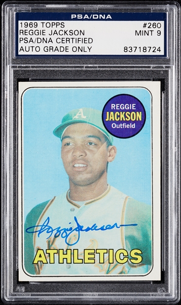Reggie Jackson Signed 1969 Topps RC No. 260 (Graded PSA/DNA 9)