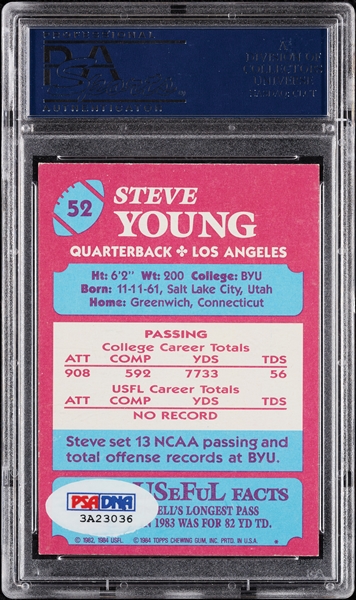 Steve Young Signed 1984 Topps USFL RC No. 52 (PSA/DNA)