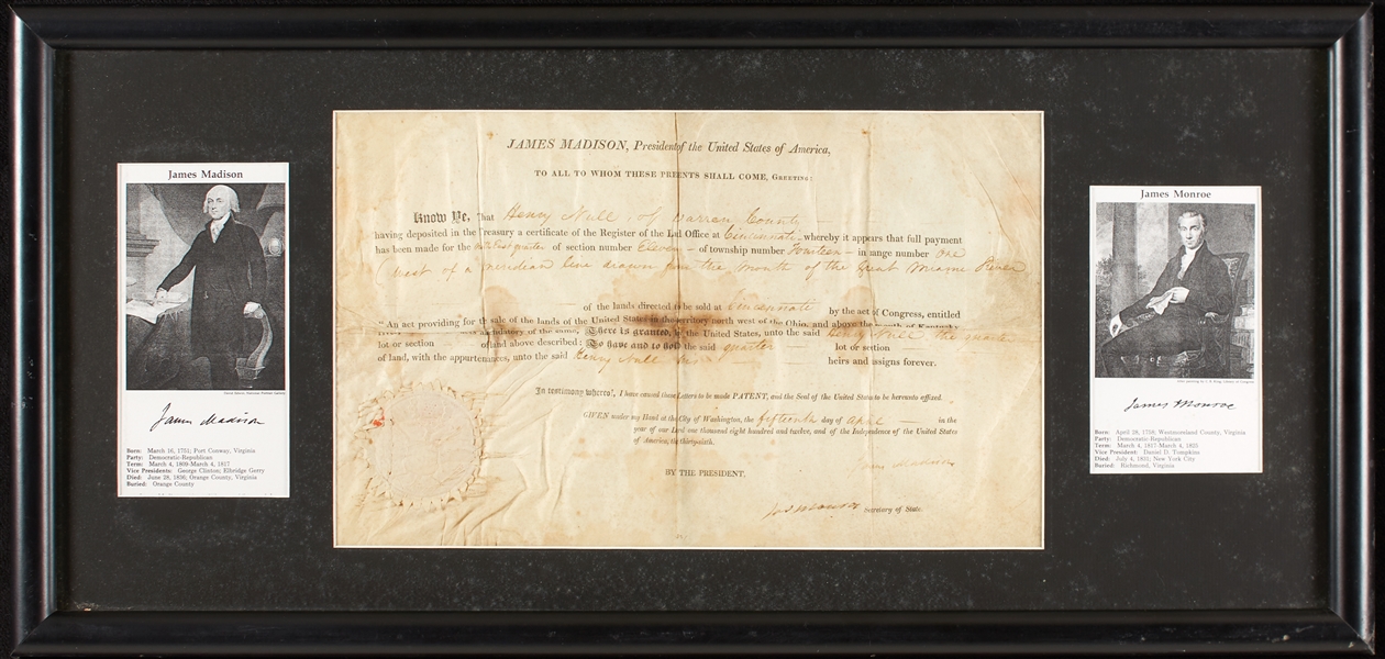 James Madison & James Monroe Dual-Signed Framed Document (1812) (BAS)