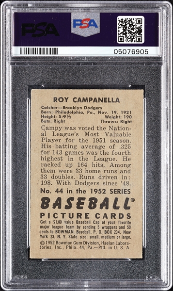 1952 Bowman Roy Campanella No. 44 PSA 6