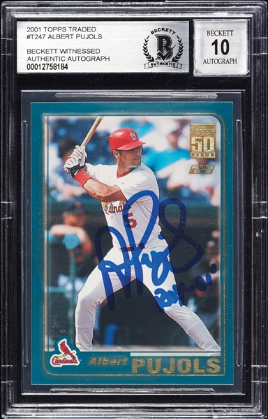 Albert Pujols Signed 2001 Topps Traded RC No. T247 (Graded BAS 10)