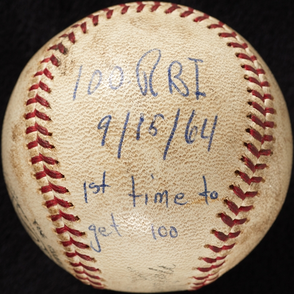 Ron Santo Season RBI No. 100 in 1964 Season Game-Used Baseball (9/15/64) 