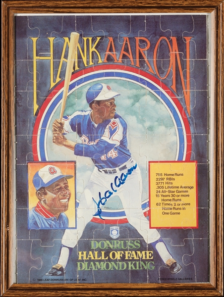 Hank Aaron Signed 1986 Donruss HOF Diamond Kings Puzzle (BAS)