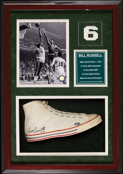 Bill Russell Signed Converse Chuck Taylor Shoe in Shadowbox (BAS)