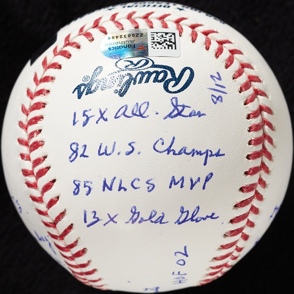 Ozzie Smith Signed OML STAT Baseball with Multiple Inscriptions (8/12) (MLB) (Fanatics)