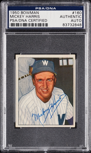 Mickey Harris Signed 1950 Bowman No. 160 (PSA/DNA)