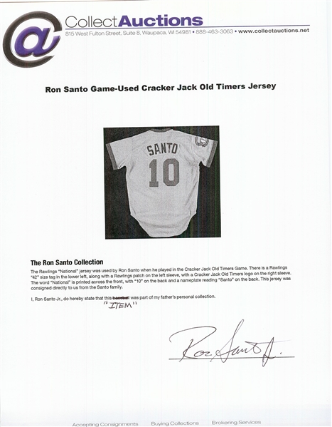 Ron Santo Game-Used Cracker Jack Old Timers Jersey