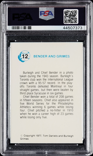 Burleigh Grimes Signed 1977 Daniels & Grimes No. 12 (PSA/DNA)