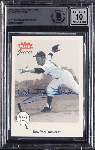 Whitey Ford Signed 2002 Fleer Greats of the Game No. 27 (Graded BAS 10)
