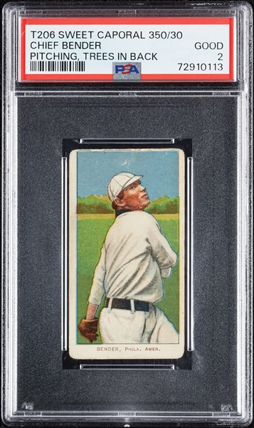 1909-11 T206 Chief Bender Pitching Trees In Background PSA 2