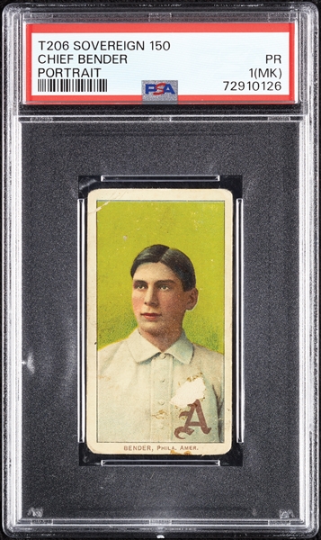 1909-11 T206 Chief Bender Portrait (Sovereign 150 Back) PSA 1 (MK)