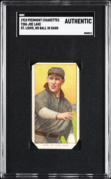1909-11 T206 Joe Lake St. Louis, No Ball In Hand SGC Authentic