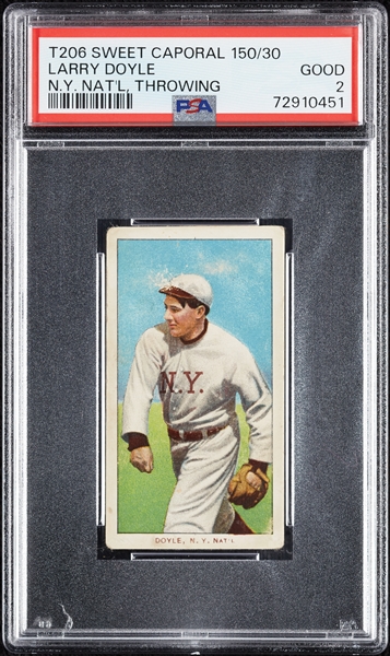 1909-11 T206 Larry Doyle NY Nat'l, Throwing PSA 2