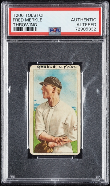 1909-11 T206 Fred Merkle Throwing (Tolstoi Back) PSA Authentic