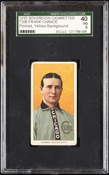 1909-11 T206 Frank Chance Portrait Yellow (Sovereign 350 Back) SGC 3