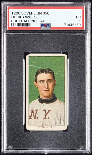1909-11 T206 Hooks Wiltse Portrait, With Cap (Sovereign 350 Back) PSA 1