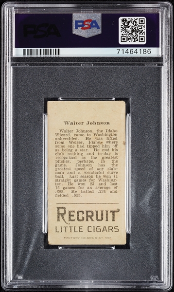1912 T207 Brown Background Walter Johnson PSA 1