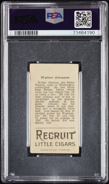 1912 T207 Brown Background Walter Johnson PSA 1.5