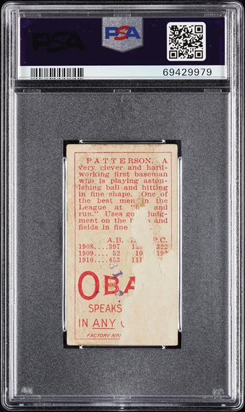 1911 T212 Obak Cigarettes Patterson PSA Authentic