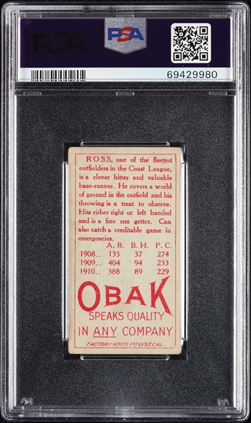1911 T212 Obak Cigarettes Ross PSA 2