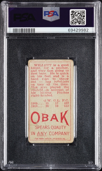 1911 T212 Obak Cigarettes Willett PSA 1