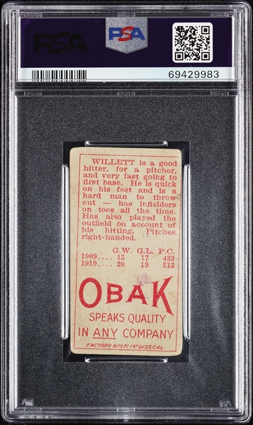 1911 T212 Obak Cigarettes Willett (Stamped) PSA 1 (MC)