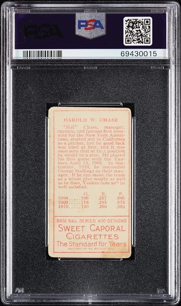 1911 T205 Gold Border Hal Chase (Both Ears, Border Extends) PSA 2